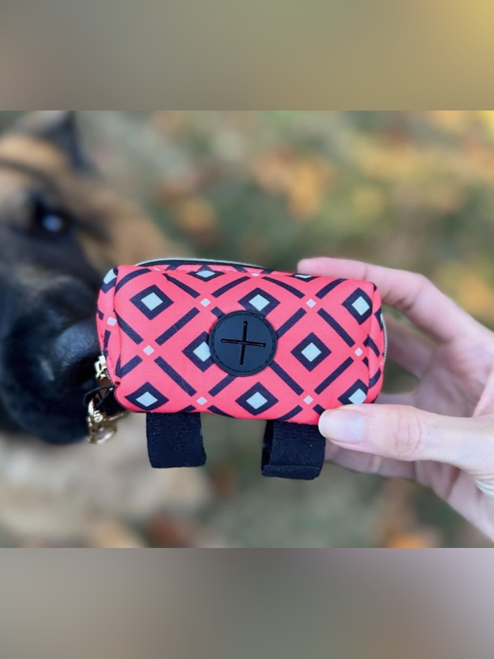Red Dog Poop Bag Holder for Leash - Dispenser Pouch with Clip- On